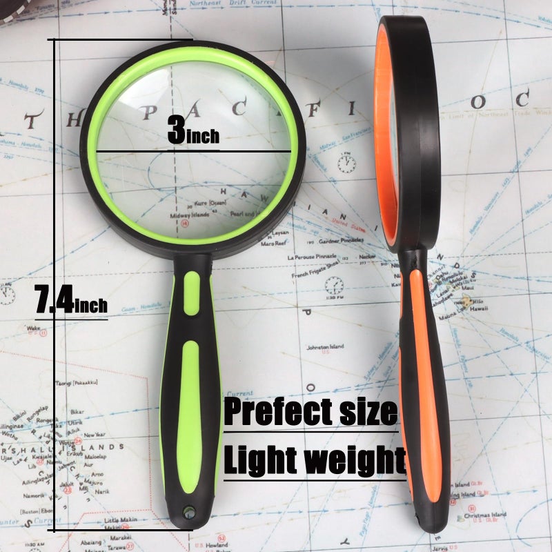 Ocim 2 Pack Magnifying Glass,75mm 10X Handheld Shatterproof Magnifier Lens with Non-Slip Rubber Handle for Seniors/Kids Reading & Science/Explore,Large - Image 4